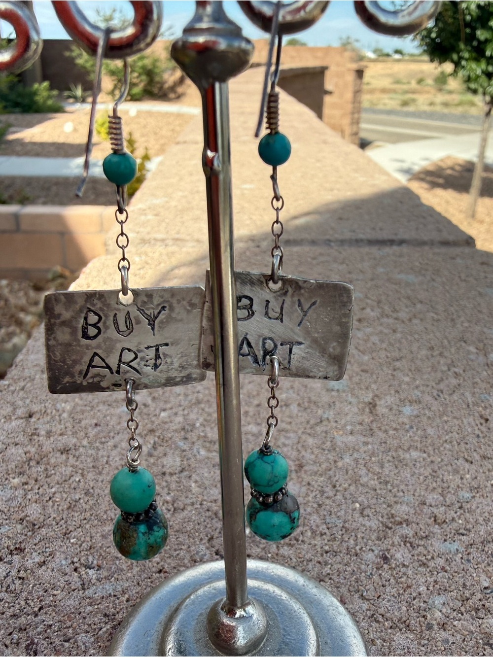 Handmade Sterling Silver “Buy Art” Earrings – Etched Starry Night & Mountains
